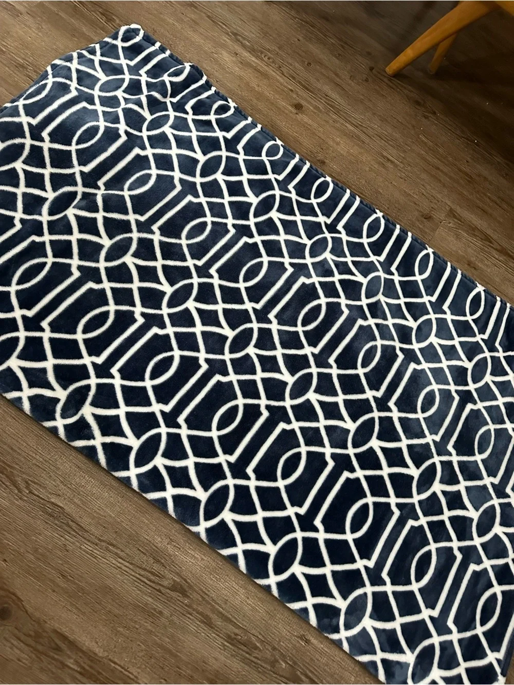Plush Navy and White Geometric Throw Blanket